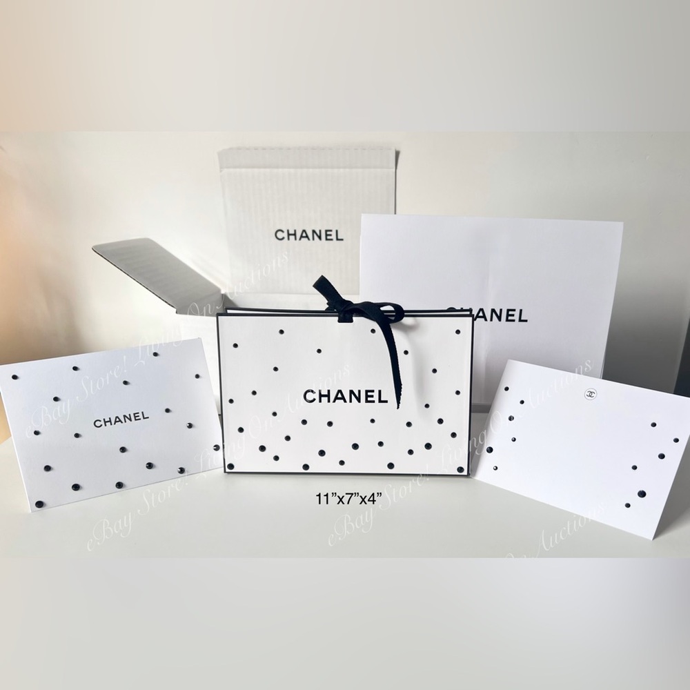 Chanel Origami Gift Box Paper Bag Box Packaging 11”x7”x4” + Gift Card + Crystals